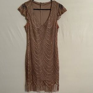 V Neck Champagne flapper style mid dress